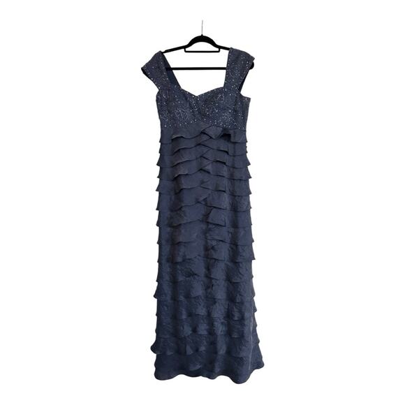 Ignite Evenings by Carol Lin Ocean Blue Maxi Evening Gown. - Picture 1 of 8